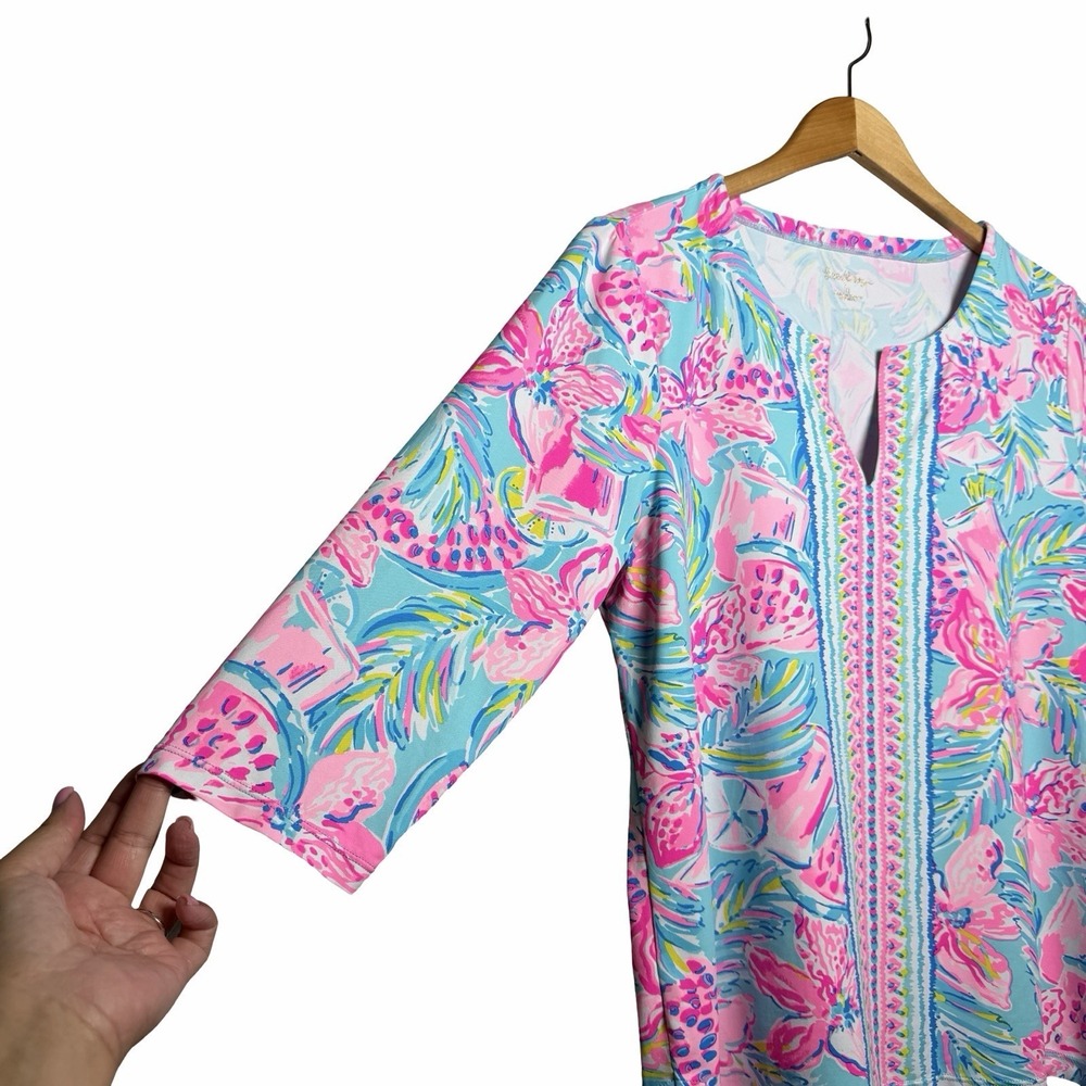 Lilly Pulitzer Karina Tunic XL ChillyLilly UPF 50+ Blue Ibiza 3/4 Sleeve Top - Picture 6 of 13